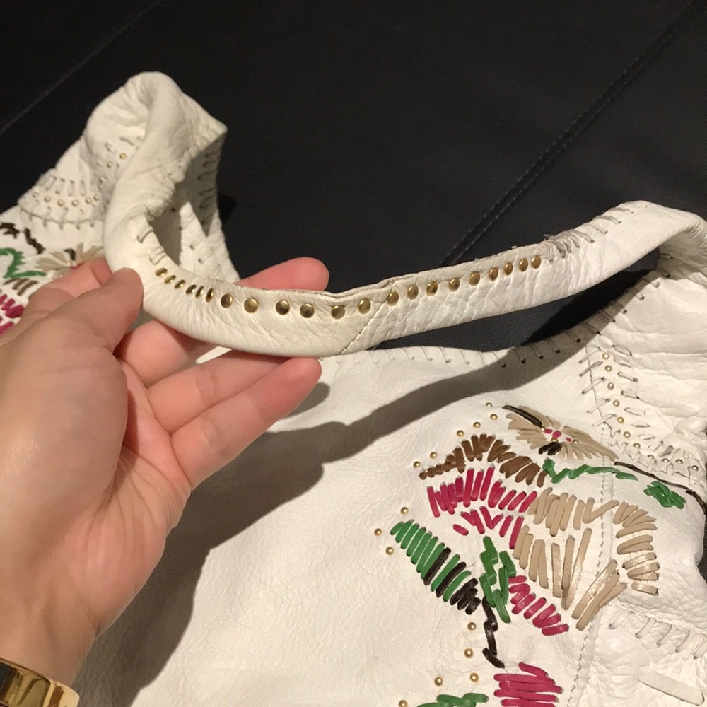 Leather Floral Embroidery Boho Western Cottage vintage purse satchel vibrant hob - Picture 14 of 14